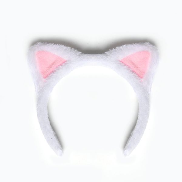 White Cat Ears Headband Hairband, Cute Animal Ears Headband, Soft Plush Cat Ear Headwear Hair Hoop for Halloween Cosplay Cat Costume Make Up Washing Face