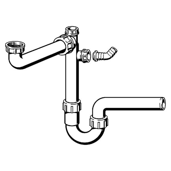 Spültisch-Ablauf für 1 Becken d 40 x G 11/2, G 1, Raumsparmodell 2950