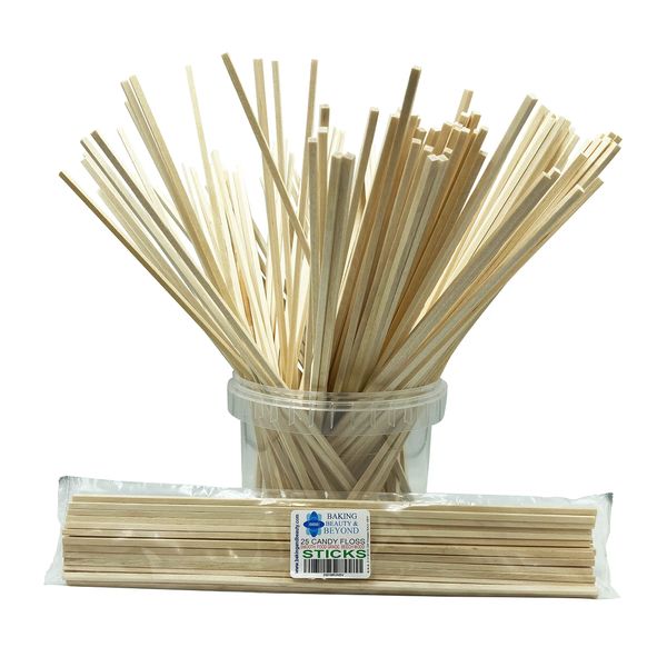 Baking Beauty and Beyond Cotton Candy Food Grade Square Birch Wood Sticks - Floss, Sturdy, Smooth, and Eco-Friendly Food Safe Wooden Skewers for Floss Making or Crafts, 50 Pieces, 11 Inch (275mm)