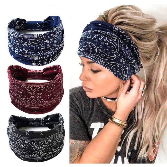 Gangel Boho Criss Cross Headbands Twisted Floral Printed Hairbands Elastic Cotton Stretch Wide Head Wrap Knotted Hair Scarfs Fashion Hair Accessories for Women and Girls(Pack of 3) (floral)