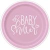 Pappteller - 18 cm - Babydusche mit rosa Herzen - Packung mit 8 Stück