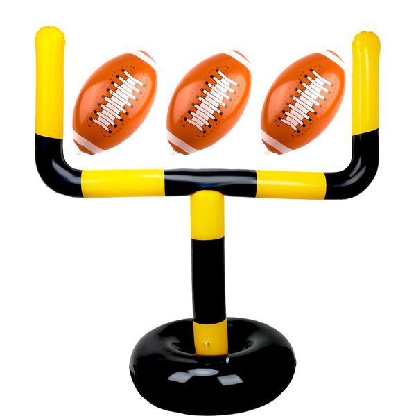 4 Pcs Jumbo Inflatable Football Set Include 1 Giant Inflatable Football Goal Post and 3 Pcs Blow Up Football Beach Balls for Summer Beach Lawns Outdoor Sports Games