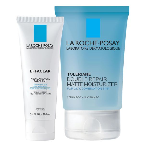 La Roche-Posay Effaclar Medicated Gel Facial Cleanser 100ML with Toleriane Double Repair Matte Face Moisturizer, Daily Gel Moisturizer and Cleanser for Oily Skin Control with Niacinamide, Oil Free