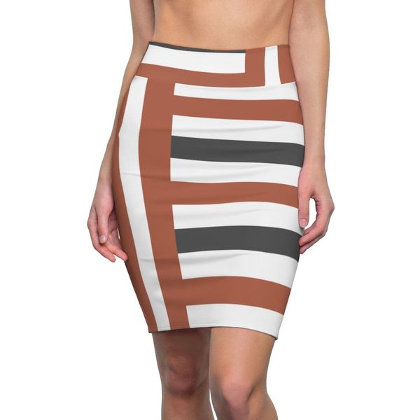 Womens Skirt, Brown and Grey Stripes Pencil Skirt, S43625 - S / 4 oz.