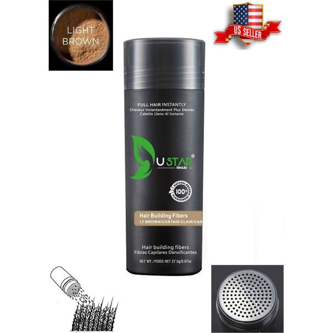 Hair Loss Concealer LIGHTBROWN Ustar Hair Fibers 0.97oz FREE SHIPPING