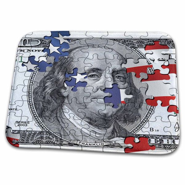 Dish Drying Mat - Hundred dollar bill usa american money bank note puzzle flag abstract puzzled franklin benjamin Illustrations