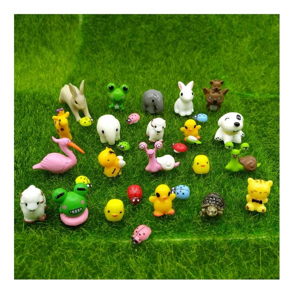 EMiEN 31 Pieces Mini Animals Miniature Ornament Set, Miniature Ornament Kit for DIY Dollhouse Decoration Fairy Garden Décor