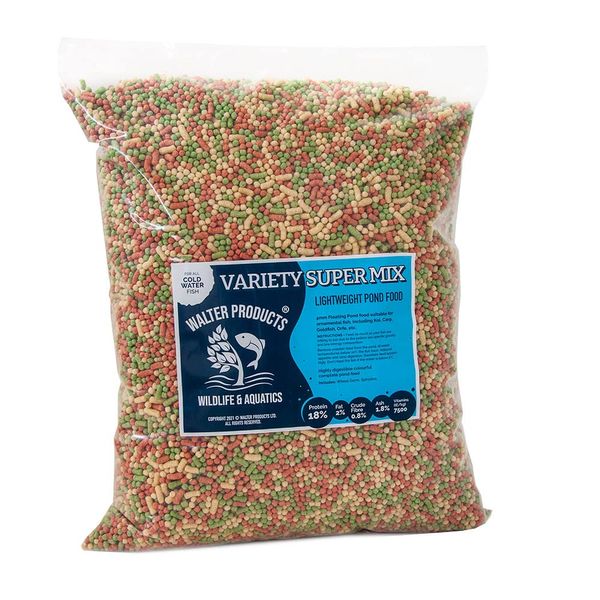 Walters Variety Super Mix (5L Refill Bag) | Pond Fish Food for Goldfish, Koi and all Cold Water Pond Fish | Premium Nutrition, Floating Fish Food Pond Pellets and Sticks