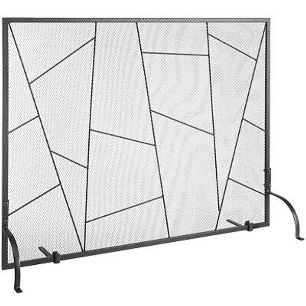 VEVOR 35.6"x28.4" Fireplace Screen 1-Panel Iron Mesh Spark Guard Modern