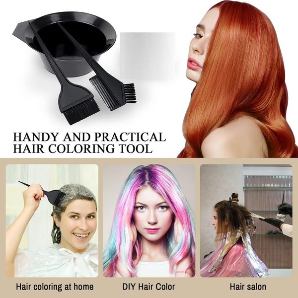 Hair Dye Set (3 Pcs) Hair Dye Set Colouring Tint Tool Brush Kit Double-Sided Comb Brush with Mixing Bowl Hairdressing & Highlighting Home Accessories for Men Women & Girls