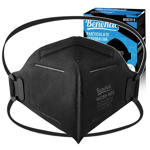 benehal NIOSH Approved N95 Mask Particulate Respirators, Pack of 10 N95 Face Masks, Individually Wrapped, Black
