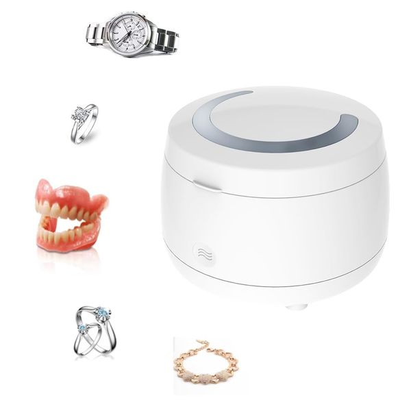 Ultrasonic Jewellery Cleaner,Ultrasonic Cleaner for Dentures, Retainer,Mouth Guard, Aligner, Toothbrush Head, 180ML 42kHz Ultrasonic Jewelry Cleaner for Gold, Ring,Watches at-Home or Travel Use