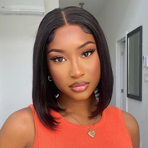 Magicargo Glueless Lace Front Bob Wig Human Hair - Pre-Plucked 13x4 HD Cut, Short Straight Headband Wigs for Black Women, 200% Density 10 Inches, Side Part Frontal Bob Wig