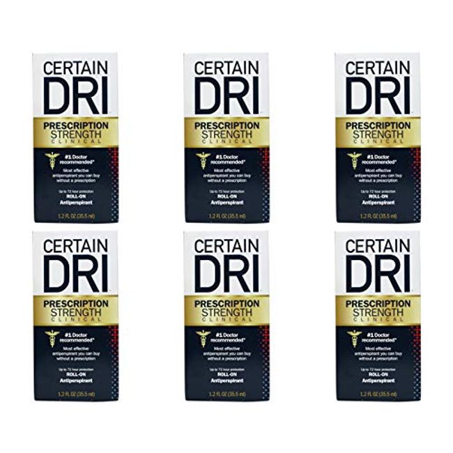 CERTAIN DRI Prescription Strength Clinical Antiperspirant Roll-On 1.20 oz (Pack of 6)