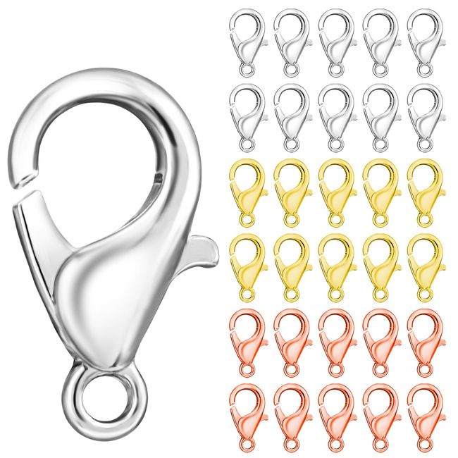 300PCS Lobster Clasp, Metal Alloy Small Lobster Claw Clasps for DIY Handmade Necklace Clasps, Bracelets, Keychain Rings, Fastener Hooks for Jewelry Making Accessories 12mm (Rose Gold, Silver, Gold)