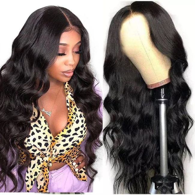 Volvetwig Wig Human Hair Unprosseced Hd Echte Haar 130% Dichte Schwarze Denstiy NatüRliche Middle T Part 13x4x1 Body Wave KöRperwelle African People Beautiful Pre Plucked Echtes Perucken 18 Zoll/45 cm