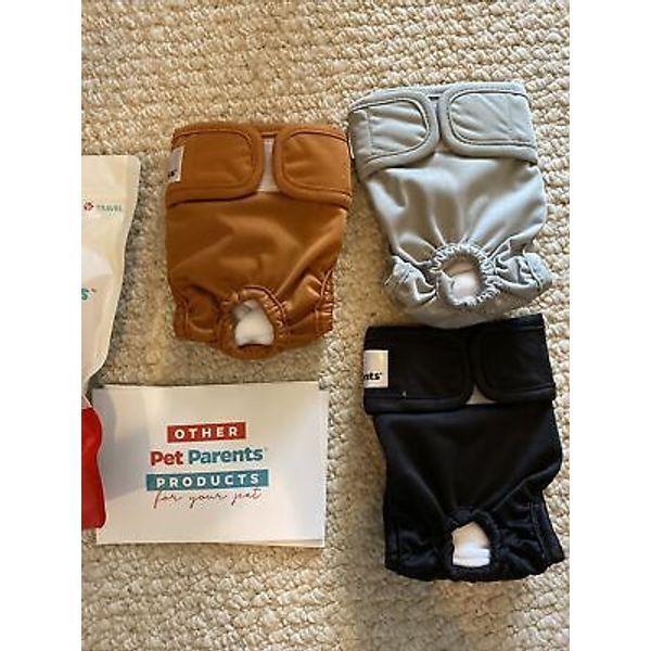 New 3 Pack Pet Parents Washable Dog Diapers Black/Gray/Copper Size S