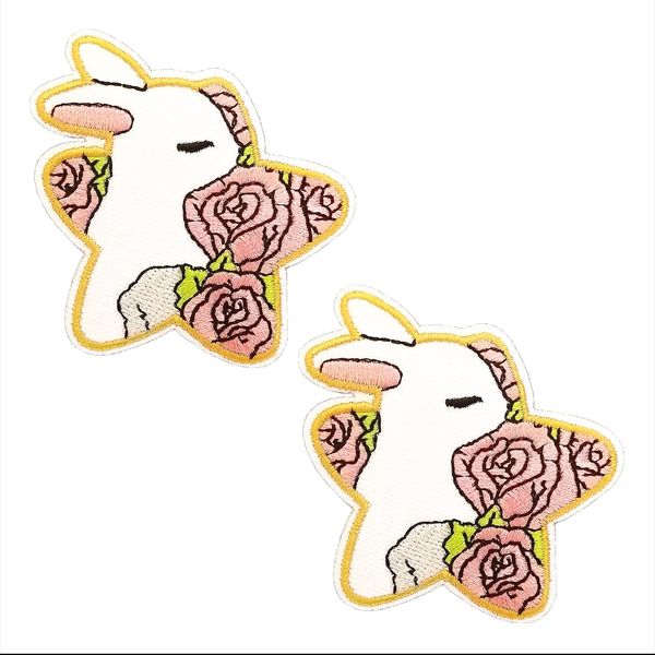 BPA 2 Pcs Embroidered Patches Iron on Sew on Patches for Clothing Jackets etc.- Rabbit Flower