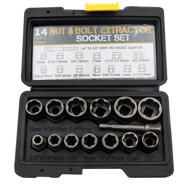 Ieron 14 PCS Bolt Extractor Set Locking Wheel Nut Removal Tool 3/8” Impact Socket Set And Rounded Bolt Remover Bolt Extractor