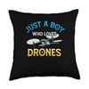 Just Boy Who Loves Drones Flying Pilot Drone Camera Operator Throw Pillow