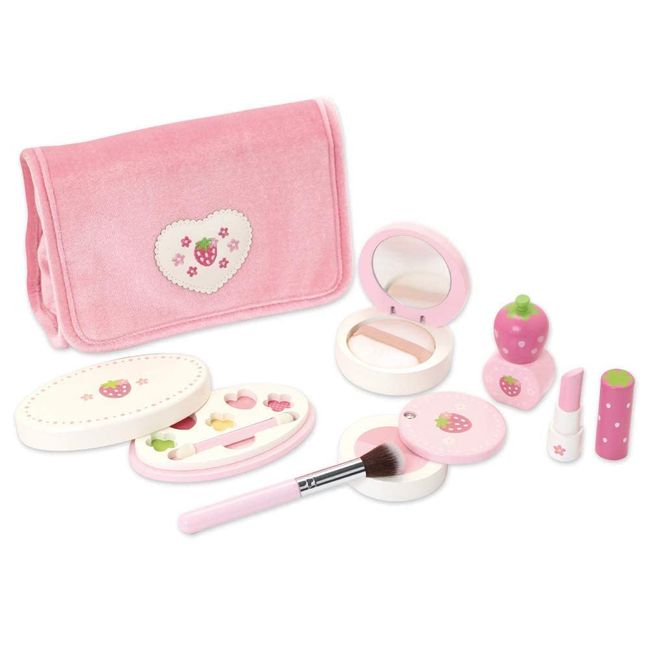 Mother Garden 263-27421 Wild Strawberries Wooden Toy Makeup Pouch Set, Pretend Play Set, Wooden, Age 3