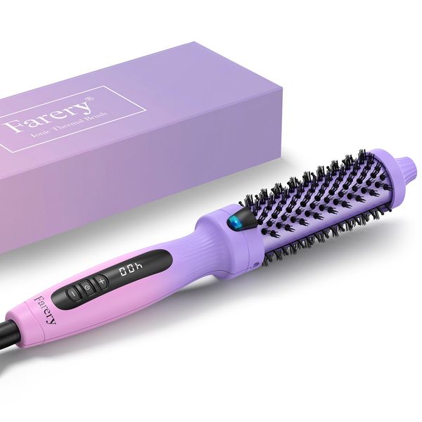 FARERY Curling Iron Brush Ceramic 1 1/4 Inch Double MCH Heated Curling Comb, Quick Heating Create Silky Smooth Hair, Tourmaline Ionic Hot Brush, Digital Display 9 Temps Thermal Brush, Dual Voltage