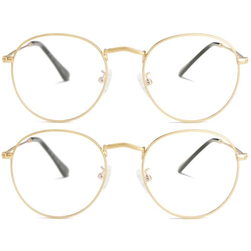 Kursan Classic Round Clear Lens Glasses for Women Men Circle Metal Frame Non-Prescription Eyeglasses (A8 Gold + Gold (Clear Lens), 50)