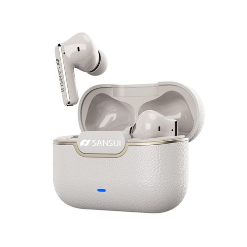 SANSUI Earbuds Wireless Bluetooth 5.4,ANC Noise Cancelling IPX4 Waterproof Stereo Headphones,up to 28 Hours of Battery Life,Deeper Bass,ENC Mics,W28 (Dolomite White)