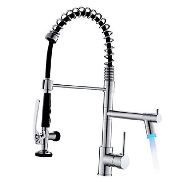 Kitchen Faucet with Pull Down Sprayer,Commercial LED-Chrome LED Kitchen Faucet