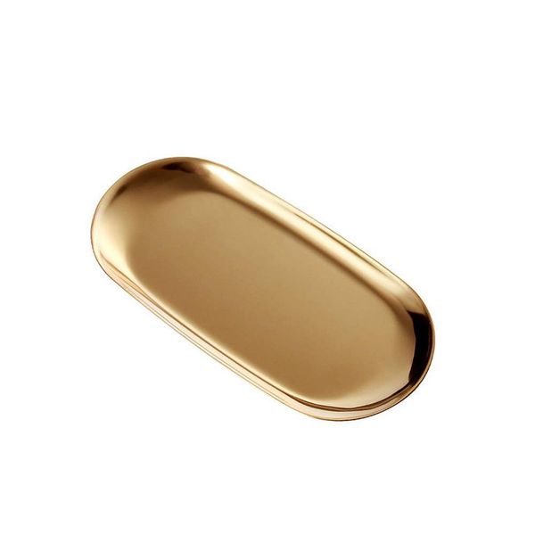 Gold Trinket Serving Tray, ANZOME Oval Stainless Steel Tray Towel Storage Dish Plate, Tea Fruit Trays Cosmetics Jewelry Plate used in Bedroom, Kitchen, Living Room, Bathroom and Outdoors