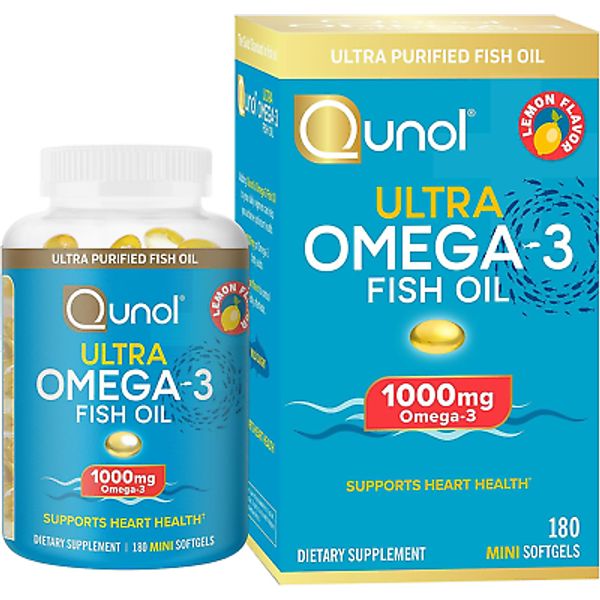 Fish Oil Mini Softgels Qunol 1000mg Omega 3 EPA + DHA Ultra Pure Supplement...