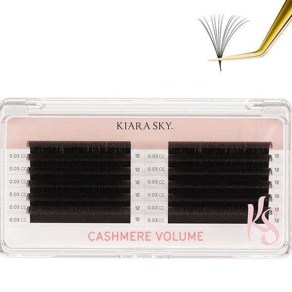 KIARA SKY LASH Cashmere Volume Lash Extensions | Premium Cashmere Lash Extensions | Soft Semi-matte natural finish | For Professional Eyelash Extensions Use Only | Black, (CC-0.03-12mm)