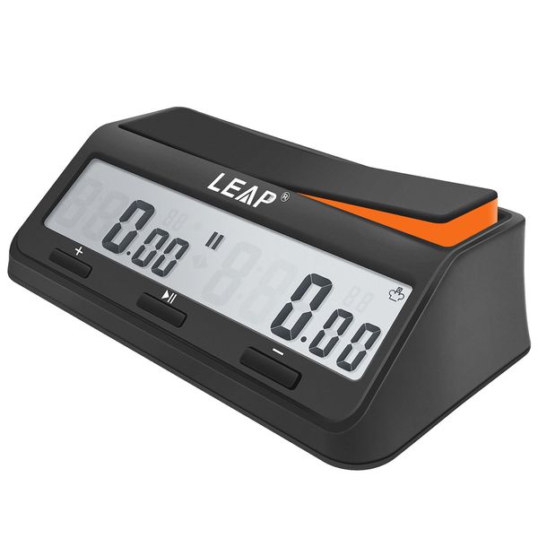 LEAP Chess Clock Digital Chess Timer Advanced for Board Game and Chess Timer with Bonus & Delay Count Down up Alarm Black/Orange