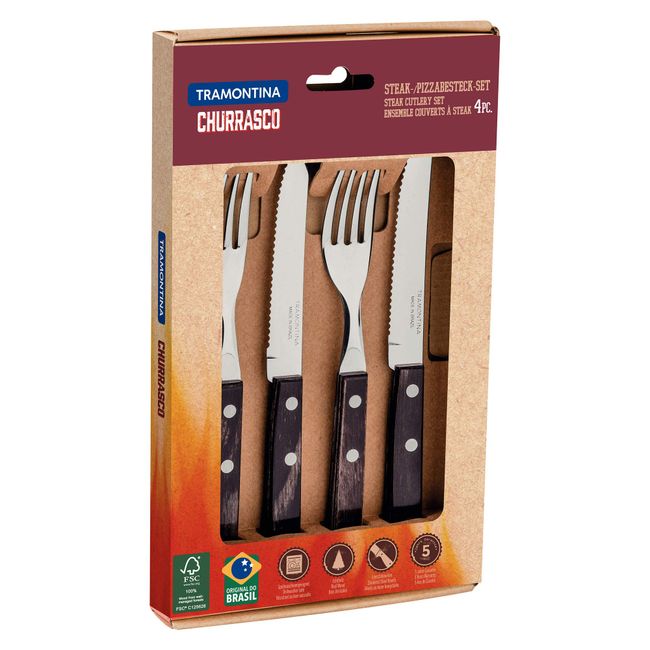 TRAMONTINA 29899/492 Steak Knife & Fork Set of 4 Polywood Dark Dishwasher Safe