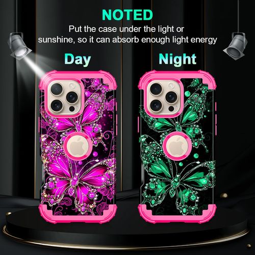 Casetego for iPhone 16 Pro Max Case,Glow in The Dark Three Layer Heavy Duty Sturdy Shockproof Full Protection Rugged Hard PC+Soft TPU Bumper Case for Apple iPhone 16 Pro Max 6.9 inch,Hot Pink