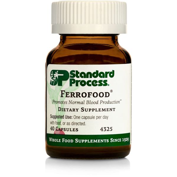 Standard Process Ferrofood - Whole Food Antioxidant, Healthy Blood and Hemoglobin with Cyanocobalamin, Acerola, Shiitake, Rice Bran, Organic Carrot, Alfalfa, Spanish Moss - 40 Capsules