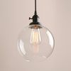 Pathson Black Pendant Light with Globe Round Glass Shade, Metal Base Cap and Adjustable Textile Cord, Industrial Style Retro Hanging Lamps for Dining Room Kitchen Island