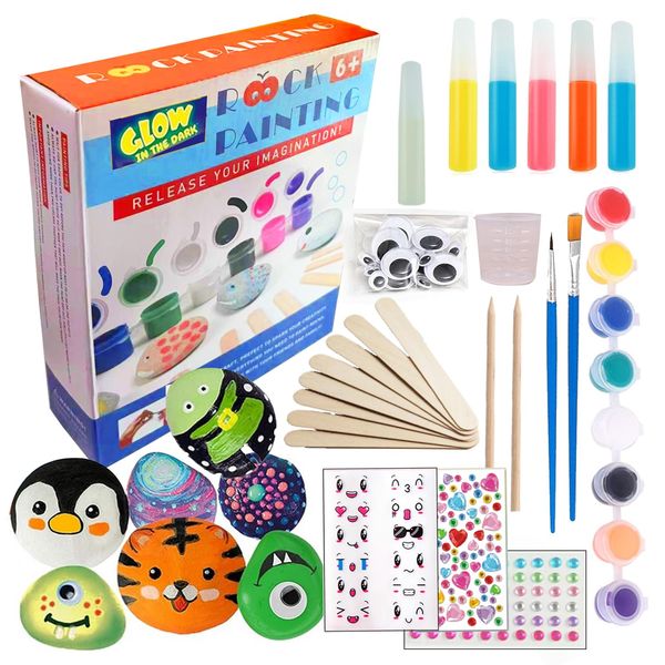 CHOCKACAKE Rock Glow in The Dark Painting Kit for Kids - DIY Arts and Crafts Set for Girls, Perfect Creative Painting Gift for Boys and Girls, Fun Outdoor Activities