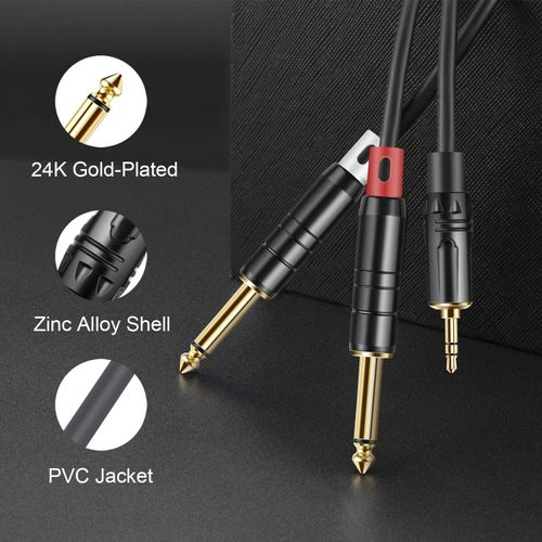 CableCreation 10FT 3.5mm 1/8" TRS to 2 x 6.35mm 1/4" TS Mono Y Cable Splitter Cable Compatible with iPhone, iPod, Laptop, CD Players, Power Amplifier, Mixer, Home Stereo Systems,3 Meters/Black
