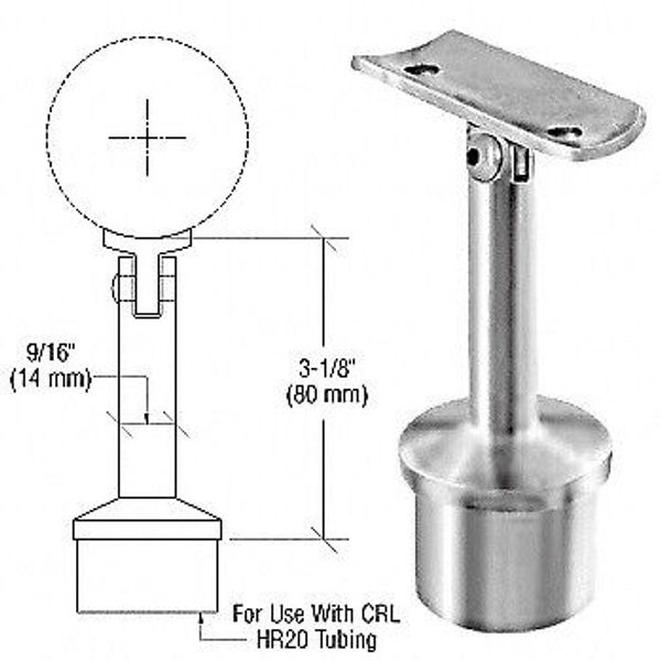 Brushed Stainless Post Mounted Adjustable Radius Saddle Hand Rail Support