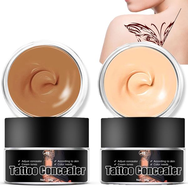 Tattoo Cover Up, Scar Concealer, Concealer, Professional Waterproof Concealer, Scar Concealer for Men and Women, Spot Covering Birthmark Tattoo Concealer for Scars, Dark Spots and Vitiligo (2pcs)