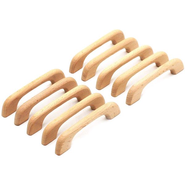 WEICHUAN 10PCS Wood Unfinished Drawer Knobs Pulls Handles - Kitchen Cabinets Furniture Dresser Wardrobe Cupboard Drawer Knobs Pulls Handles(Total Length: 5" Hole-to-Hole Distance: 4")