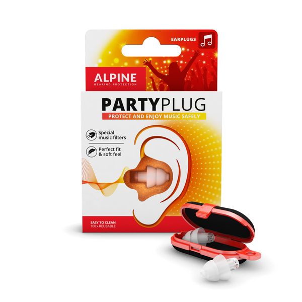 Alpine PartyPlug Concert Ear Plugs - Noise Reduction Ear Plugs for Party, Concert, Festival and Music - 19dB - 1 Pair Reusable Soft Invisible Earplugs