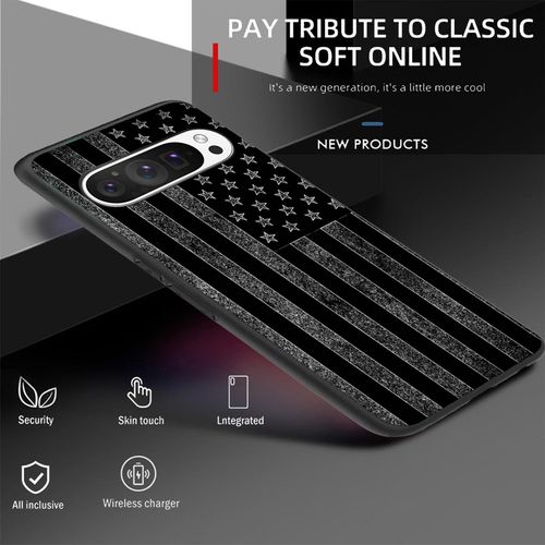 Designed for Google Pixel 9 Pro XL Case,Soft Frosted TPU Ultra Thin Cover,Shock-Absorption,Anti-Scratch Protective Case for Google Pixel 9 Pro XL 6.8",Black and White American Flag