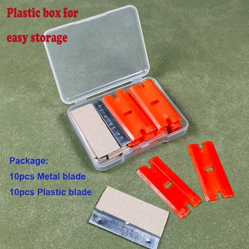 KILIGEN Cleaning Scraper Tool Set, 1 Double Head Scraper + 2 Plastic Scrapers with 20 Blades - Ceramic Hobb Scraper/Car Film Scraper/Glass Scraper/Hob Scraper
