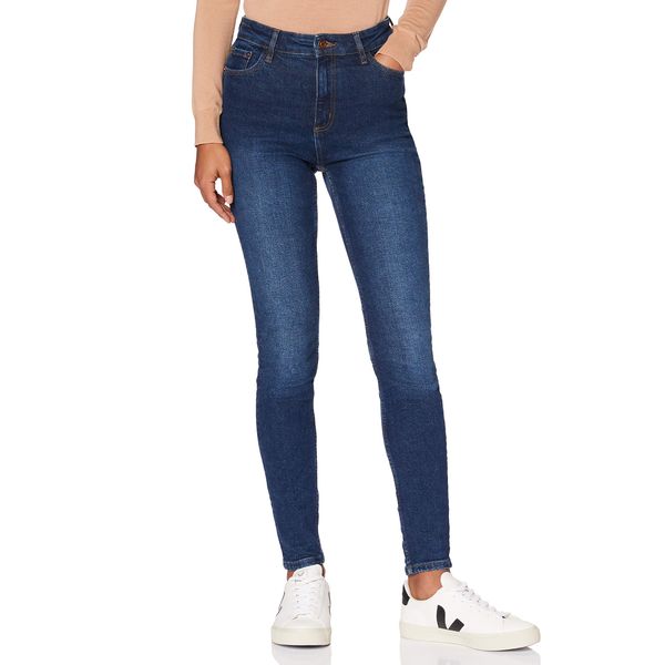 MERAKI Damen Skinny Jeans mit Hohem Bund, Indigo, 34W / 32L