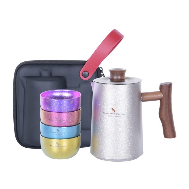 Boundless Voyage Ti3119D Titanium Kettle, Camping, Kettle, Small, Capacity 12.8 fl oz (380 ml), Coffee & Teapot with Filter, Rustproof, Ultra Lightweight, Compact, Direct Fire, Camping Kettle, Coffee Pot, Solo Camping, Outdoor Equipment, Storage Bag Inclu