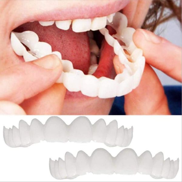 2 Pairs Upper/Bottom Fake Teeth Silicone Perfect Laugh Veneer Denture Teeth Pasted Teeth Teeth Teeth Whitening Teeth Brace Instant Denture Tooth Cover and Denture Case, Unisex Easy to Install