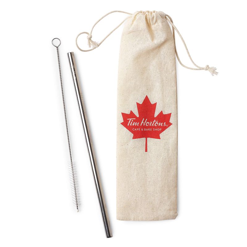 Tim Hortons Reusable Stainless Steel Straw, Cleaning Brush with Plastic ...