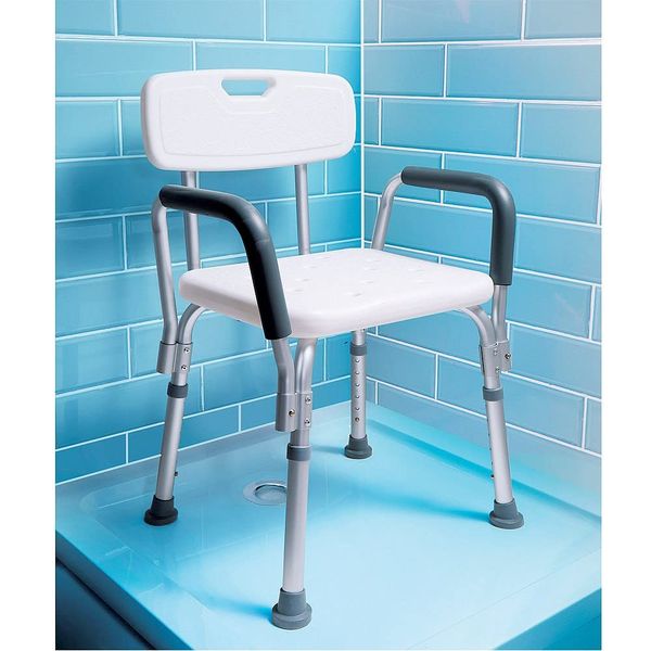 Adjustable Shower Chair With Arms | Non-Slip Rubber Feet & Cushioned Armrests up to 150kg